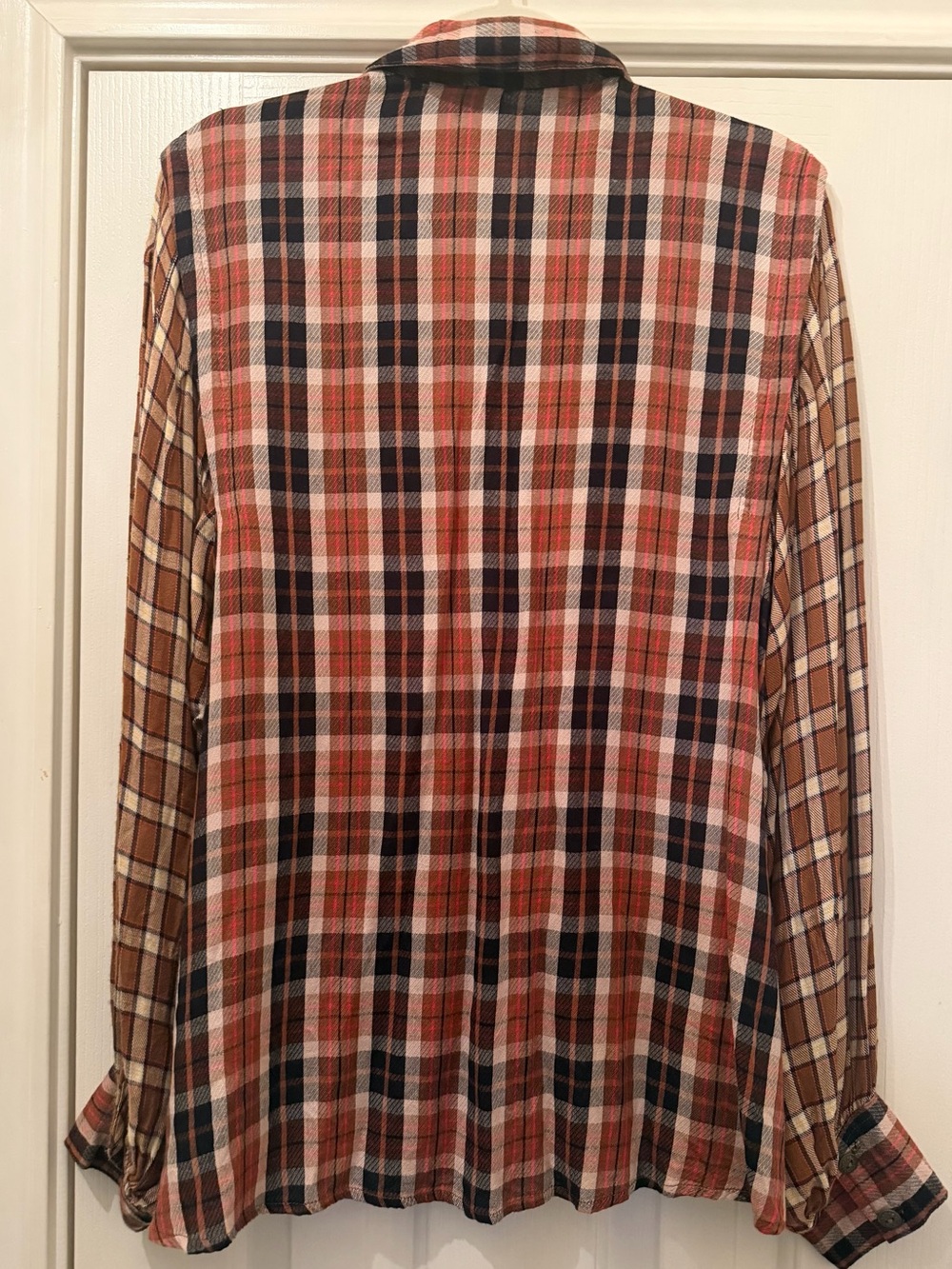 0145. Free People Snow Topped Mountains Rust Plaid Embroidered Button-Down Shirt - Picture 10 of 13